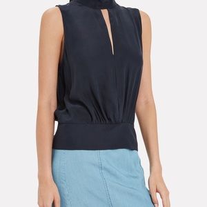 Frame Party Blouse 100% Silk Navy S NWT